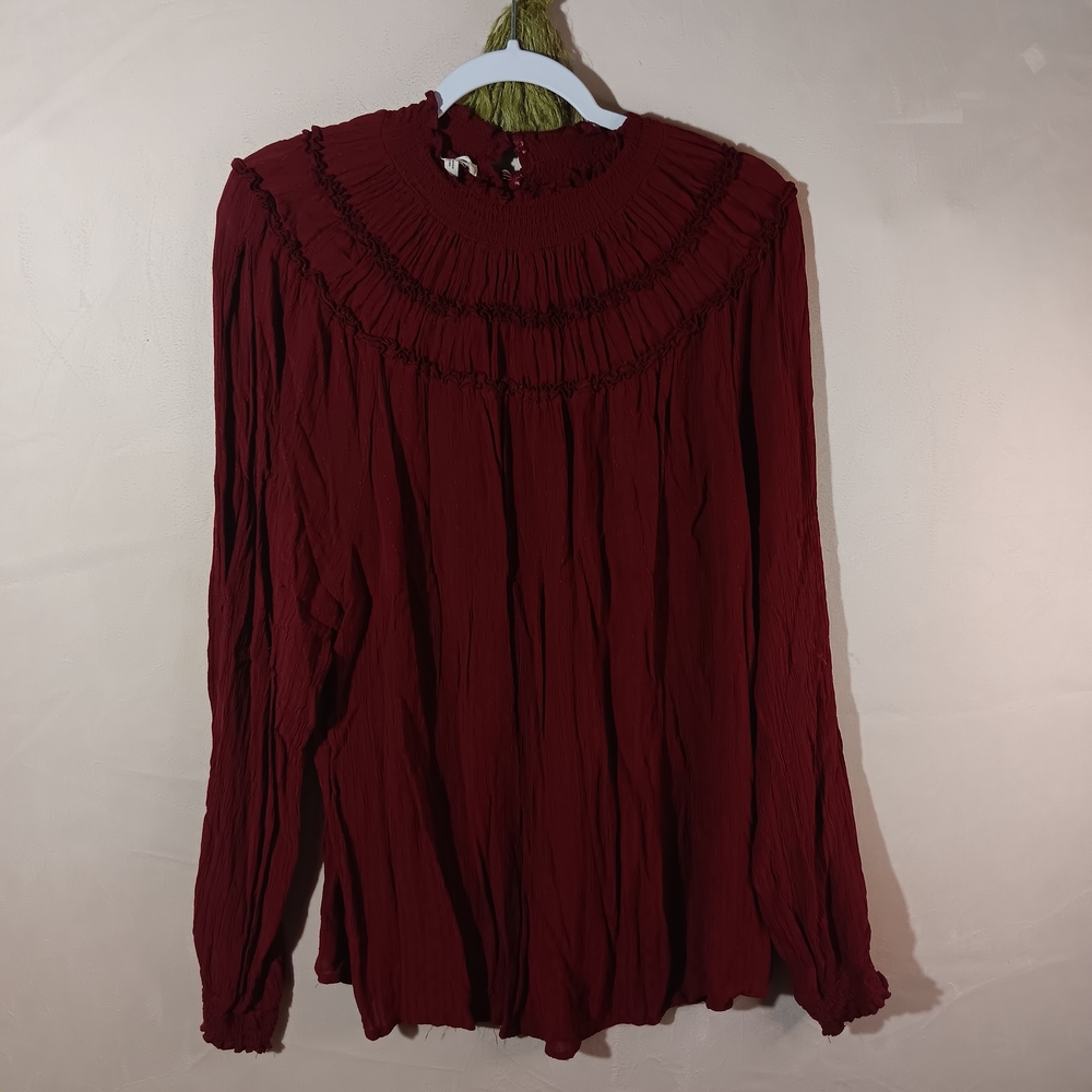 Maunces 🦋 Maroon Blouse with Ruffled Details